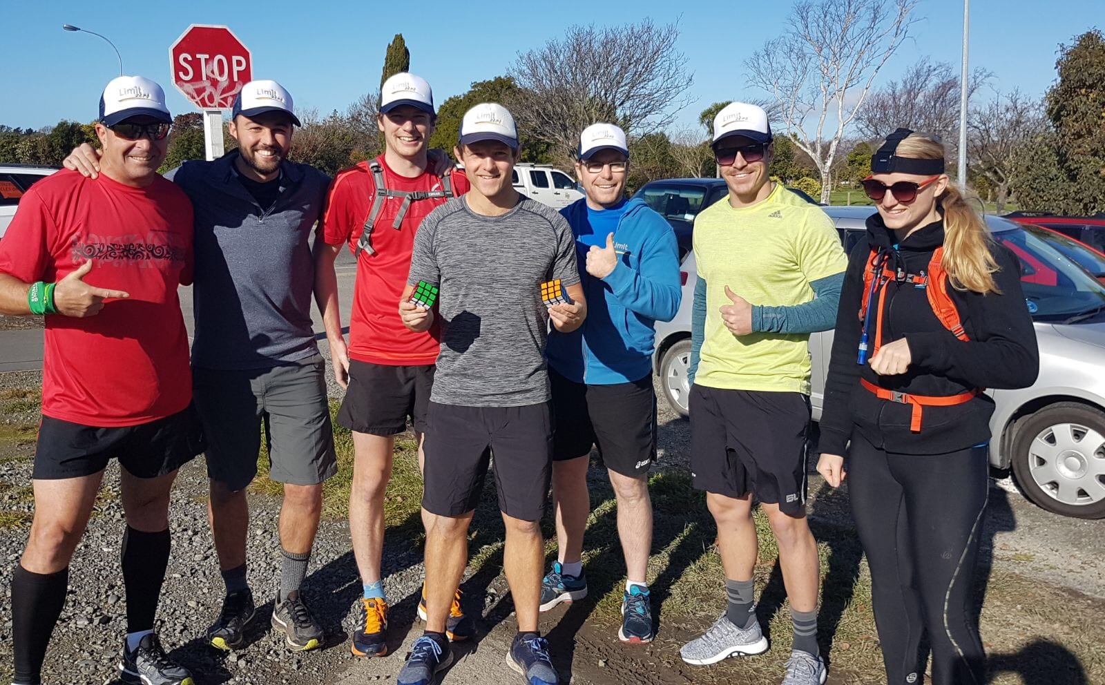 Blair Williamson and his full support crew, one week prior to the event where he earned the Guinness World Record for most Rubick's cubes solved during a marathon.
