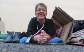 Wellington mayor Celia Wade-Brown settling in for the homeless fundraiser.