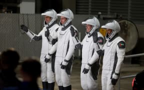 (From left) Roscosmos cosmonaut Andrey Fedyaev, NASA astronaut Warren Hoburg, NASA astronaut Stephen Bowen, and UAE (United Arab Emirates) astronaut Sultan Alneyadi walk to the SpaceX Falcon 9 rocket for a launch at the Kennedy Space Center on 1 March, 2023 in Cape Canaveral, Florida.
