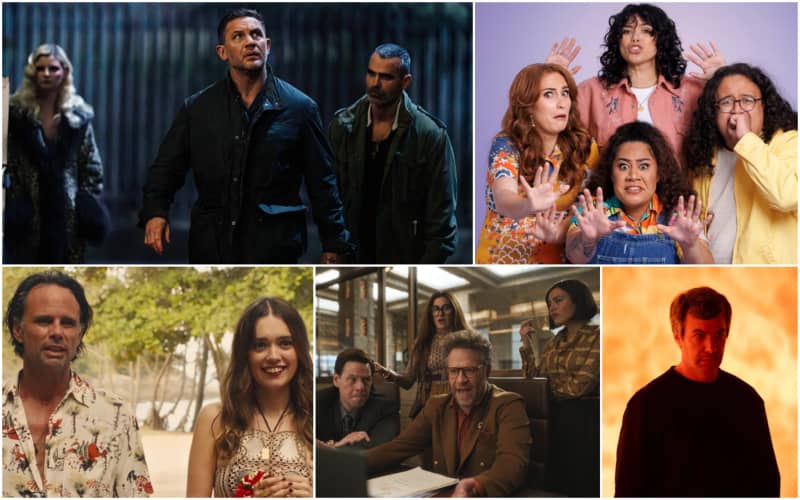 Clockwise: Mobland, Don't, The Rehersal, The Studio and White Lotus