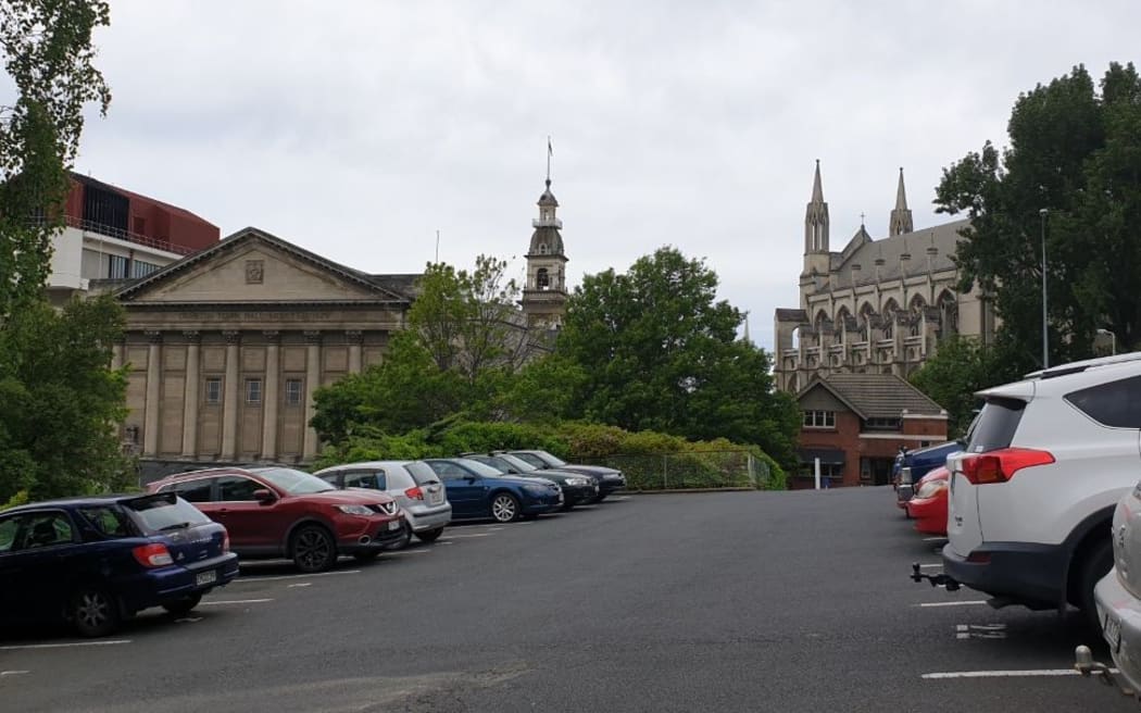 The Moray Place / Filleul Street carpark in Dunedin proposed for redevelopment into a 17-storey five-star hotel.