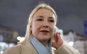 Yekaterina Duntsova, the 40-year-old independent politician who declared her intention to run in the 2024 presidential election, talks to an AFP reporter in Moscow on December 20, 2023. The election will be held over a three-day period from March 15 to 17.