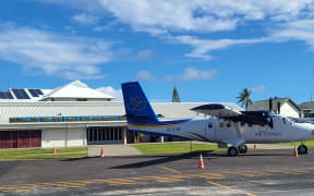 Air Tuvalu aircraft at Funafuti International Airport. 11 May 2023.