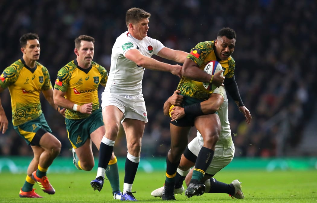 Samu Kerevi attempts to evade the English defence at Twickenham last year.