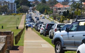 Road verge parking during event in South Perth, Western Australia.