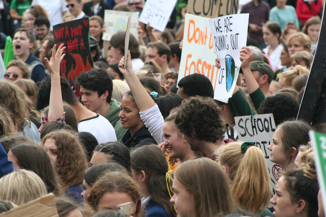 Students demonstrate on New Zealand's parliament, demanding climate action from government. 15 March 2019