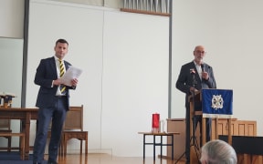 David Seymour and Wayne Brown at a joint public meeting in Remuera.