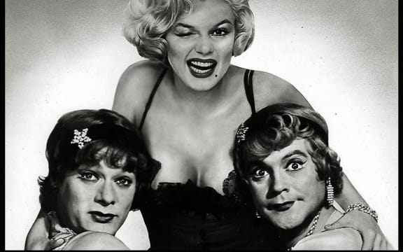 Tony Curtis, Marilyn Monroe and Jack Lemmon in a publicity still for Some Like It Hot (1959)