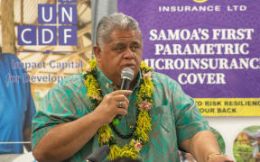 Minister of Agriculture and Fisheries Laauli Leuatea Polataivao Fosi at the Launching of the Parametric Microinsurance scheme.