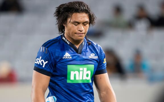 Blues winger Caleb Clarke gets a red card during the Super Rugby match between Moana Pasifika and the Blues held at Eden Park - April  2022       Photo: Brett Phibbs / www.photosport.nz