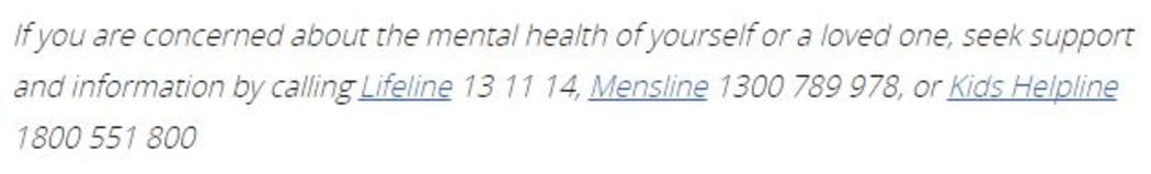 Screenshot of phone numbers for help and support  . . . in Australia.