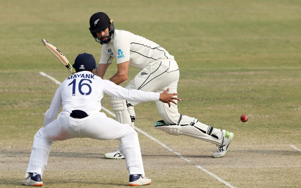 Will Somerville of New Zealand playing India 2021.