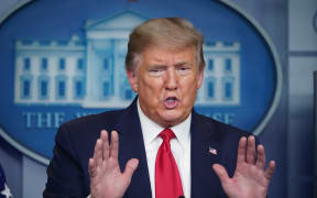 US President Donald Trump speaks during the daily briefing on the novel coronavirus, which causes COVID-19, in the Brady Briefing Room at the White House on April 13, 2020, in Washington, DC.