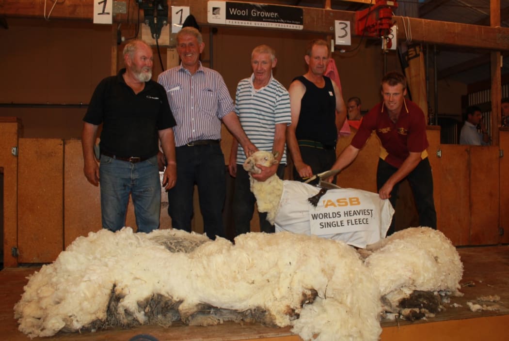 Big Ben with his shearing team. From left, Peter Casserly, Mike Lindsay, John Walsh, Tony Dobbs and Eli Cummings.