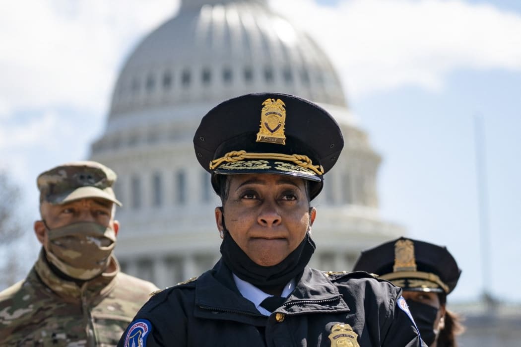 WASHINGTON, DC - APRIL 2: Acting Capitol Police Chief Yogananda Pittman attends a press briefing about the security incident at the U.S. Capitol on April 2, 2021 in Washington, DC. P)