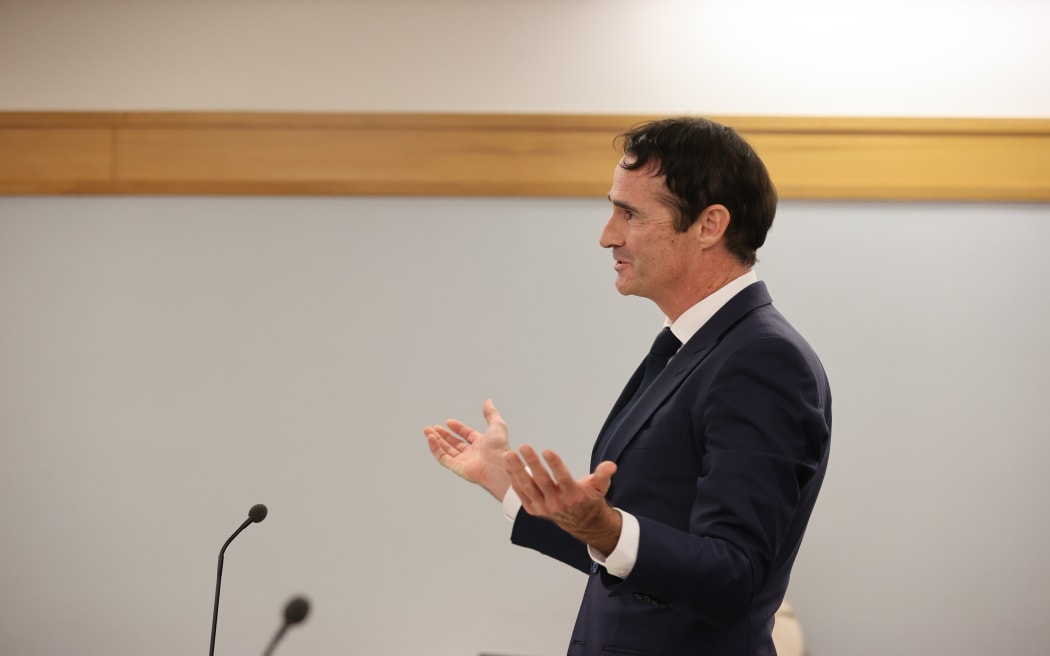 Former justice minister Kiri Allan's lawyer Christopher Stevenson in court where she has pleaded guilty to failing to accompany a police officer on the morning of her trial.