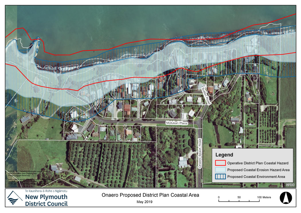 Council graphic of the various coastal erosion zones at Onaero.