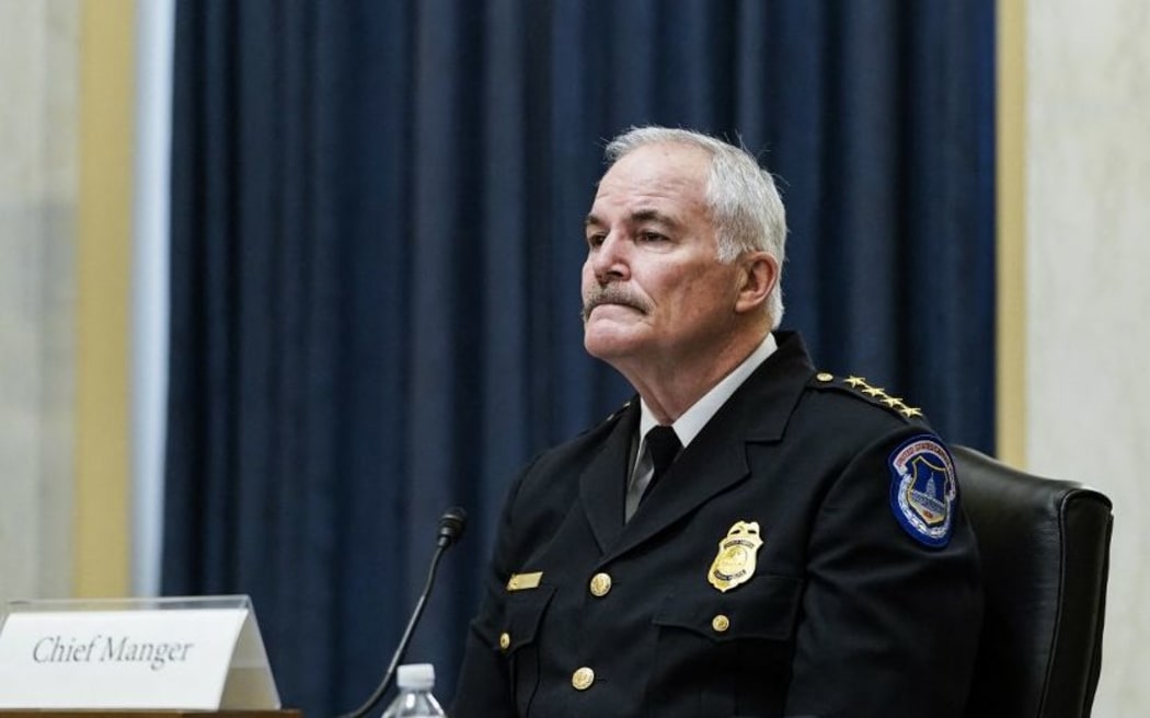 WASHINGTON, DC - JANUARY 05: U.S. Capitol Police Chief Tom Manger is seated to testify at a Senate Rules and Administration Committee oversight hearing on January 5, 2022 in Washington, D.C.