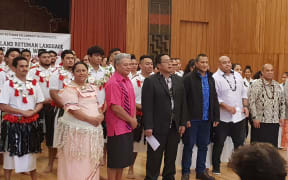 Guests from left, Agatha Ferei, her husband and Fiji Rotuman group chair Pasirio Fuirivai; Gagaj (chief) Tomanov; Pastor George Aptinko; NZ Rotuma group chair Gabe Penjueli; Minister Aupito William Sio; and Youth MP for Mangere 'Alakihihifo Vailala.