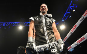 Joe Parker enters the ring.
Heavyweight boxing. Joseph Parker v Junior Fa at Spark Arena in Auckland, New Zealand on Saturday February 27, 2021. Â© Mandatory photo credit: Andrew Cornaga / www.Photosport.nz