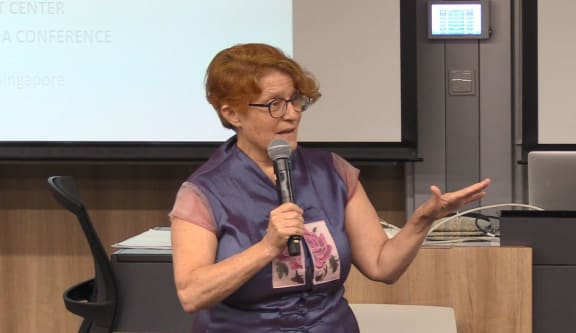 Jocelyn Ford hosting a discussion about China and the media.