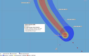 The projected path of Typhoon Bualoi as it passes the Northern Marianas on Tuesday morning.