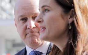 National Party leader Christopher Luxon and deputy Nicola Willis at the scene of the Loafers Lodge fire on 16 May, 2023.