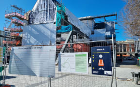 Christchurch Cathedral fenced off.