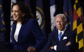 (FILES) Democratic vice presidential running mate, US Senator Kamala Harris, speaks as Democratic presidential nominee and former US Vice President Joe Biden during the first press conference with Joe Biden in Wilmington, Delaware, on August 12, 2020. US President Joe Biden announced July 21, 2024 that he is dropping out of his reelection battle with Donald Trump, in a historic move that plunges the already turbulent 2024 White House race into uncharted territory. Biden also said he was endorsing Vice President Kamala Harris as the Democratic nominee for the 2024 election after he dropped out of the race. (Photo by Olivier DOULIERY / AFP)