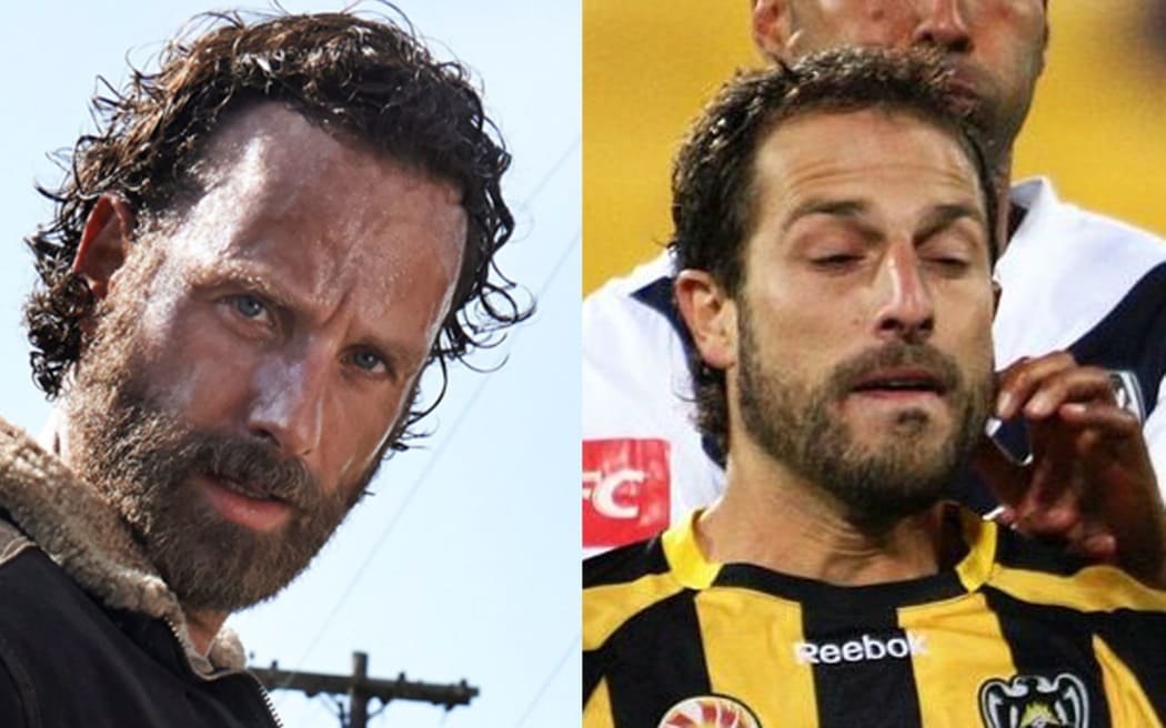 Wellington Phoenix captain Andrew Durante (L), Rick Grimes from The Walking Dead (R)