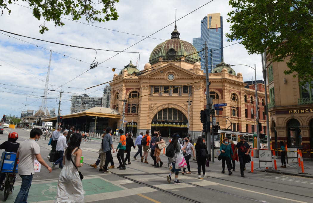 MELBOURNE, AUSTRALIA - OCTOBER 22: People are seen spending their time at street after Covid-19 lockdown ended in Melbourne, Australia on October 22, 2021.