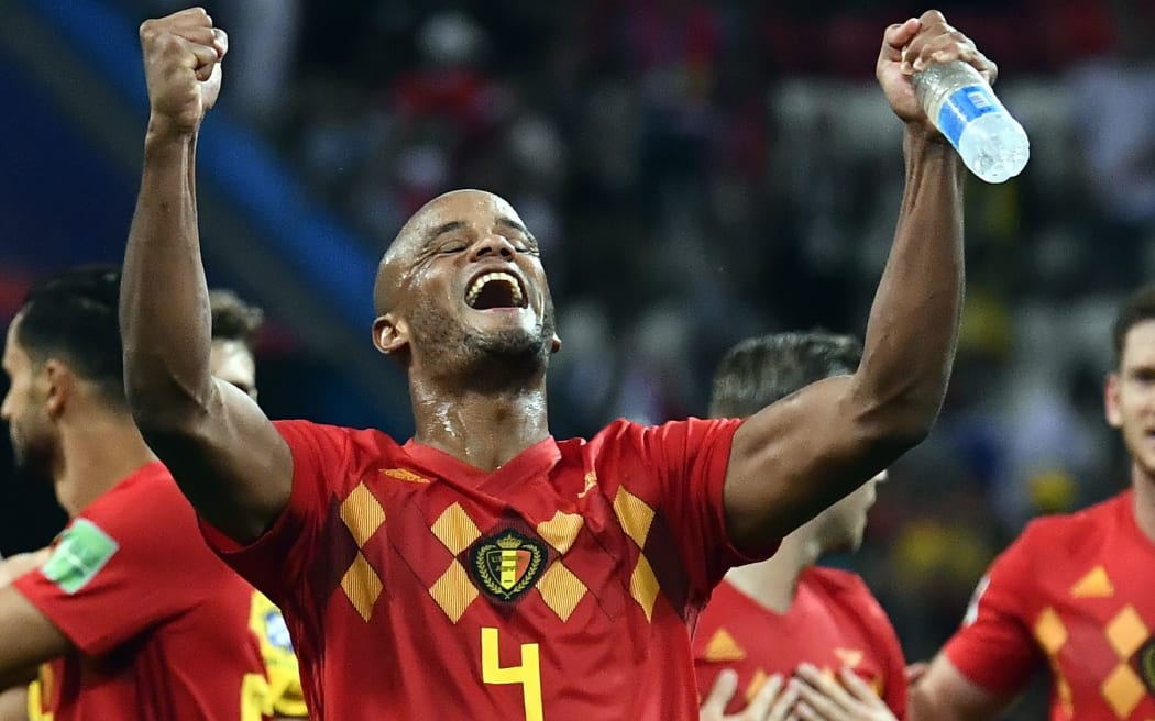 Belgium's Vincent Kompany celebrates after winning the quarter final against Brazil.