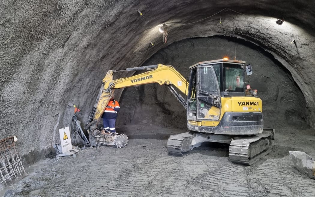 A digger operating in the tunnel.