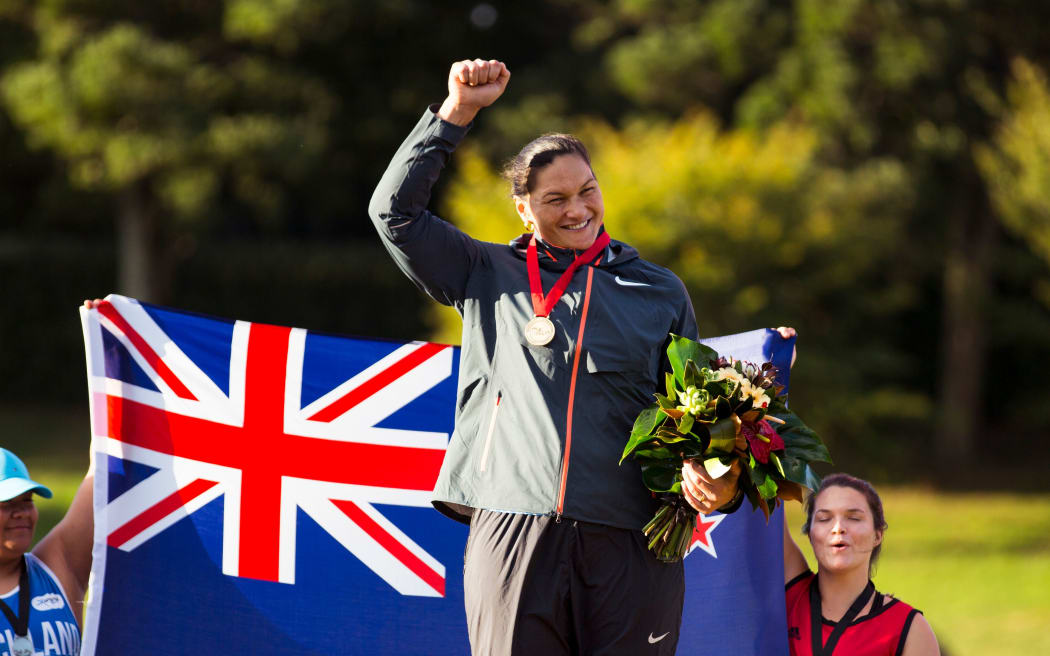 Dame Valerie Adams receives her gold medal from the IAAF World Indoor Championships from 2010. Hamilton New Zealand.