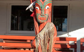 A carved pou from Terere Marae.