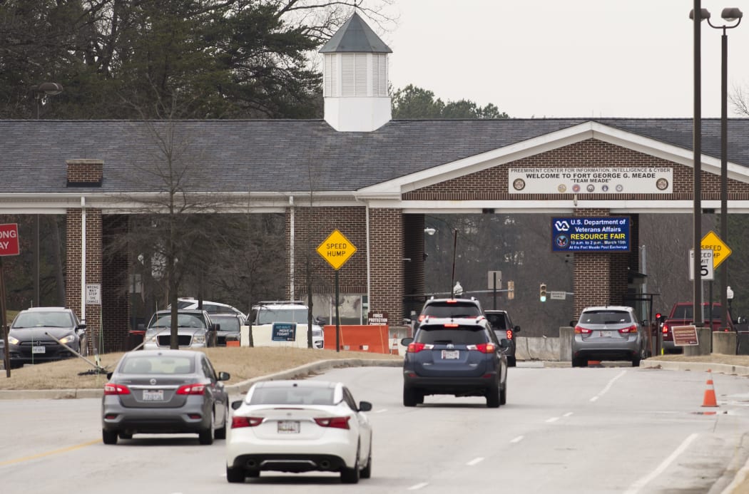 The main entrance of Fort Meade, headquarters of the National Security Agency (NSA), after a shooting incident at the visitor's entrance in Fort Meade, Maryland, on Valentine's Day.