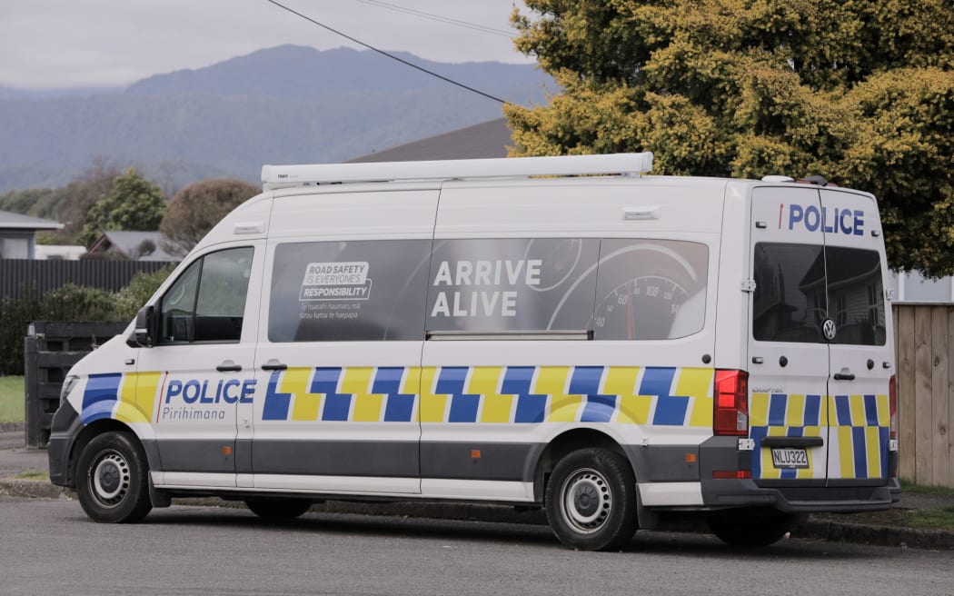 A Police cordon in residential Levin after a self-harm incident led to evacuations on the night of 4 August 2022.