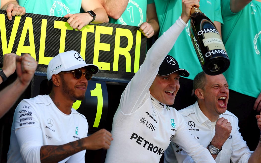 Valtteri Bottas celebrates his victory in Sochi.
