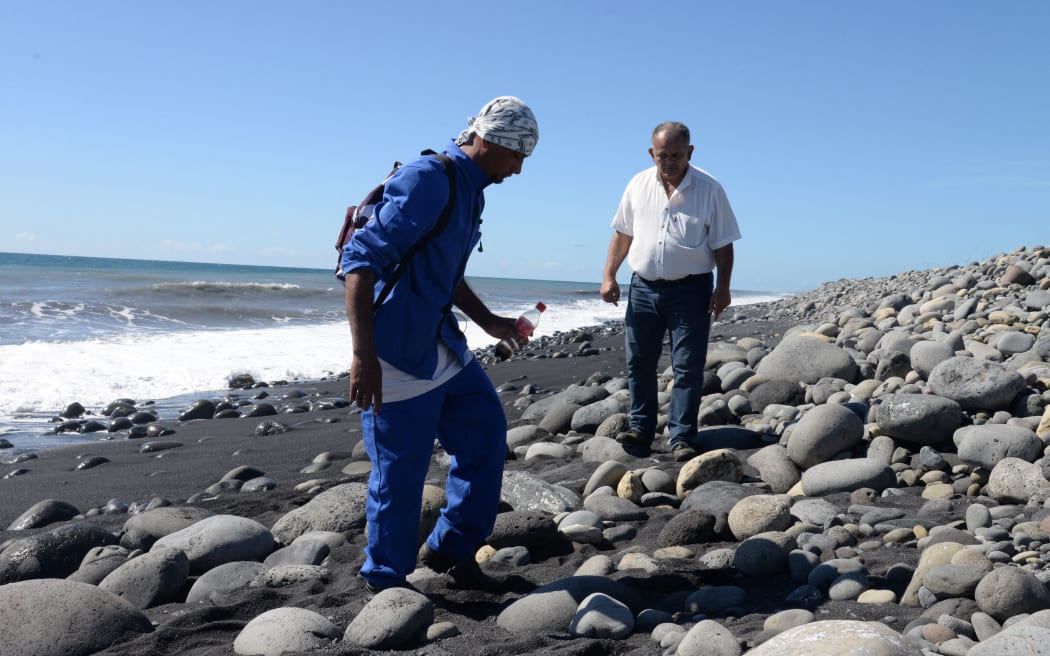 Searching the beach at Reunion.