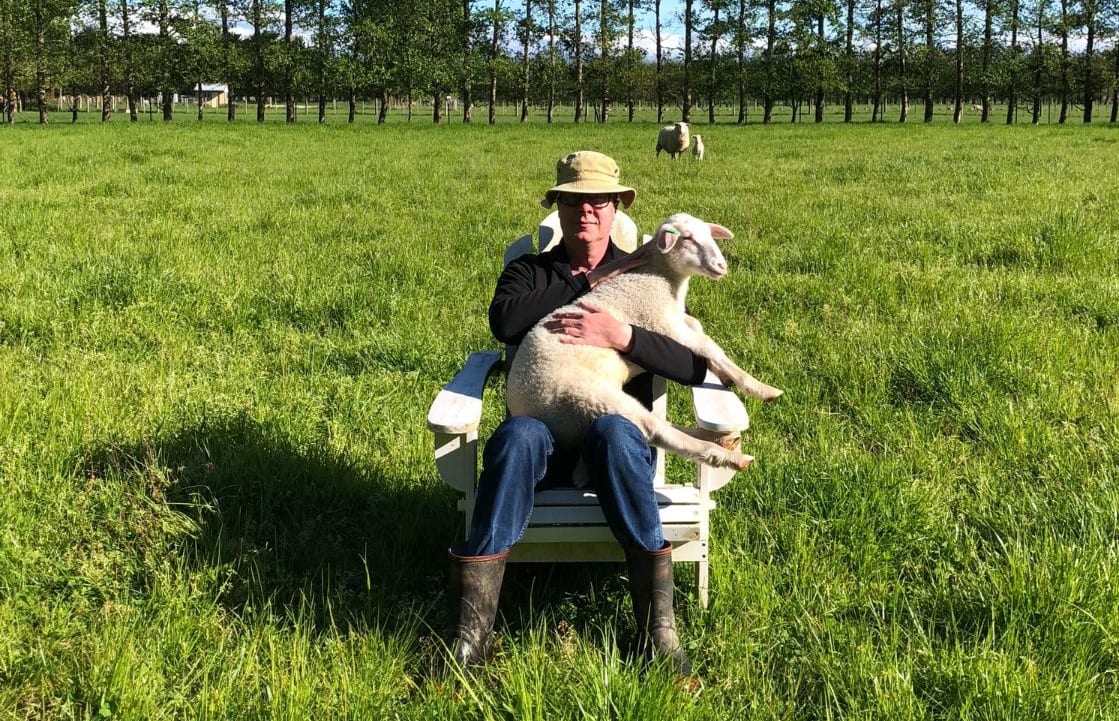 Journalist Greg Dixon with one of his lambs
