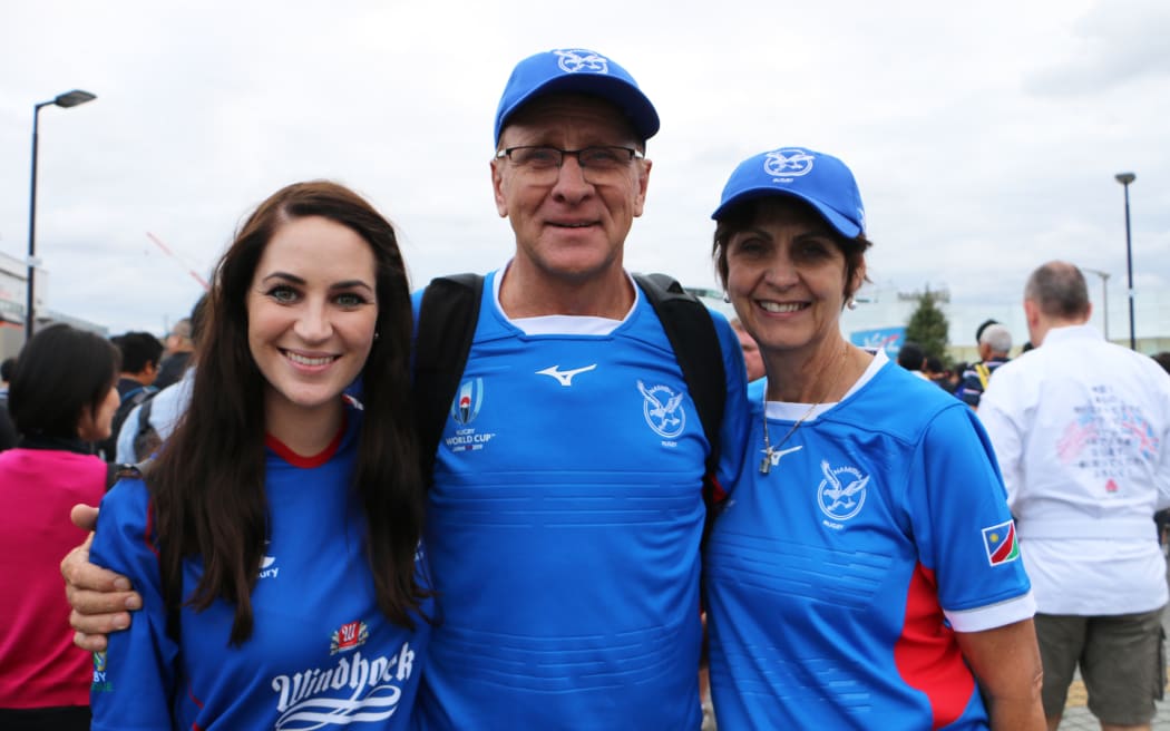 Namibia supporters Johan Deysel (middle) and Nadia Deysel (right).