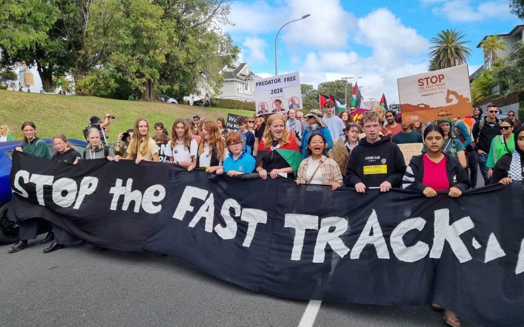 People at the Climate Strike on 5 April, 2024 in Auckland.