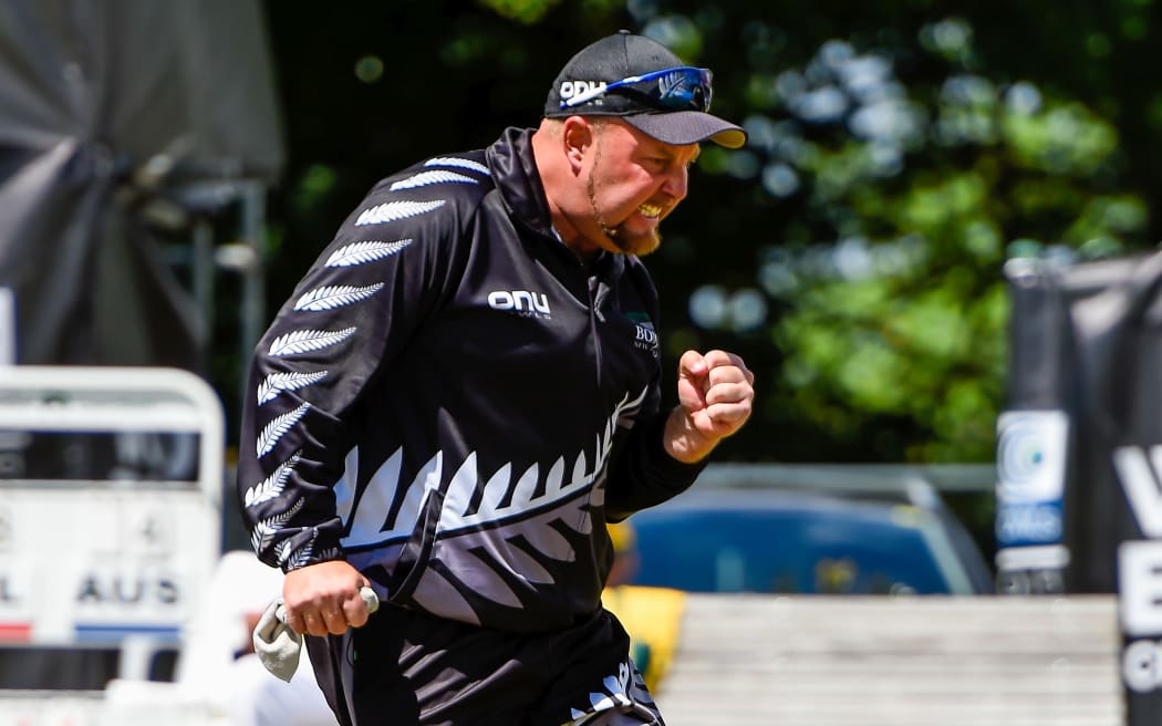 Blackjack Ali Forsyth celebrates a good shot while representing New Zealand.