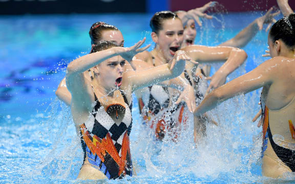 New Zealand compete in the Women's Team Free event in Artistic Swimming (Synchro) at the 18th FINA World Swimming Championships in Gwangju, Korea on 17 July 2019.
Copyright photo: Delly Carr / www.photosport.nz