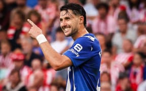 Facundo GARCES of Deportivo Alaves during the Spanish championship La Liga football match between Athletic Club and Deportivo Alaves on 13 September 2025 at San Mames stadium in Bilbao, Spain - Photo Marcos Calvo / Matthieu Mirville / DPPI (Photo by Matthieu Mirville / DPPI via AFP)
