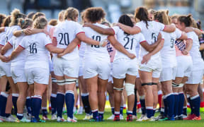 England huddle after winning the Women's Rugby World Cup semi-final match between England and Canada at Eden Park in Auckland, New Zealand on Saturday November 05, 2022. Copyright photo: Aaron Gillions / www.photosport.nz
