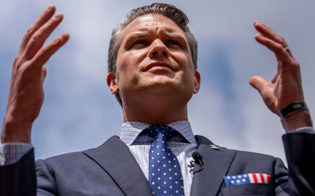 Secretary of Defence Pete Hegseth speaks to reporters at the Pentagon on 16 July.
