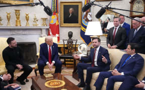 Vice President JD Vance speaks during a meeting with President Donald Trump, Ukrainian President Volodymyr Zelensky and Secretary of State Marco Rubio in the Oval Office on February 28, 2025.