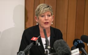 Christchurch mayor Lianne Dalziel speaks to reporters at the Christchurch City Council offices.