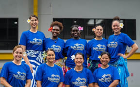 The 2025 Miss Pacific Islands Pageant contestants with 2024 Miss Pacific Islands Moemoana Safato'a Schwenke (front, second left) in Honiara. 2 February 2025